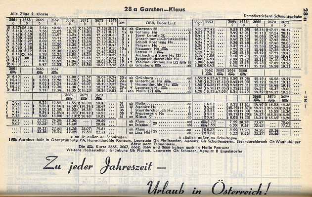 BB Kursbuch Sommer 1974 Steyrtalbahn Tabelle 28a